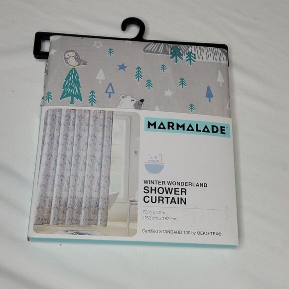 NEW WINTER WONDERLAND shower curtain owl bear penguin kids bathroom GRAY 72" NWT - Picture 1 of 3